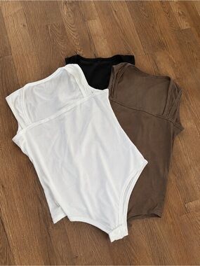 3-Pack Ribbed Bodysuits in White, Black & Brown Sz XXL